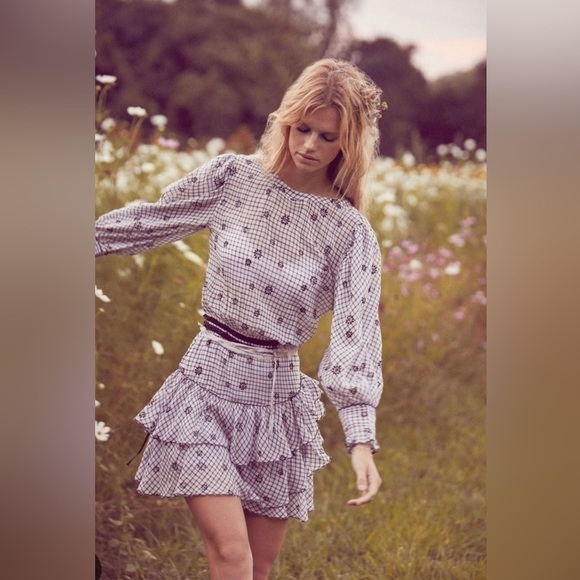 LoveShackFancy Lorelei charcoal Ruffle Mini Dress size small - Picture 3 of 9